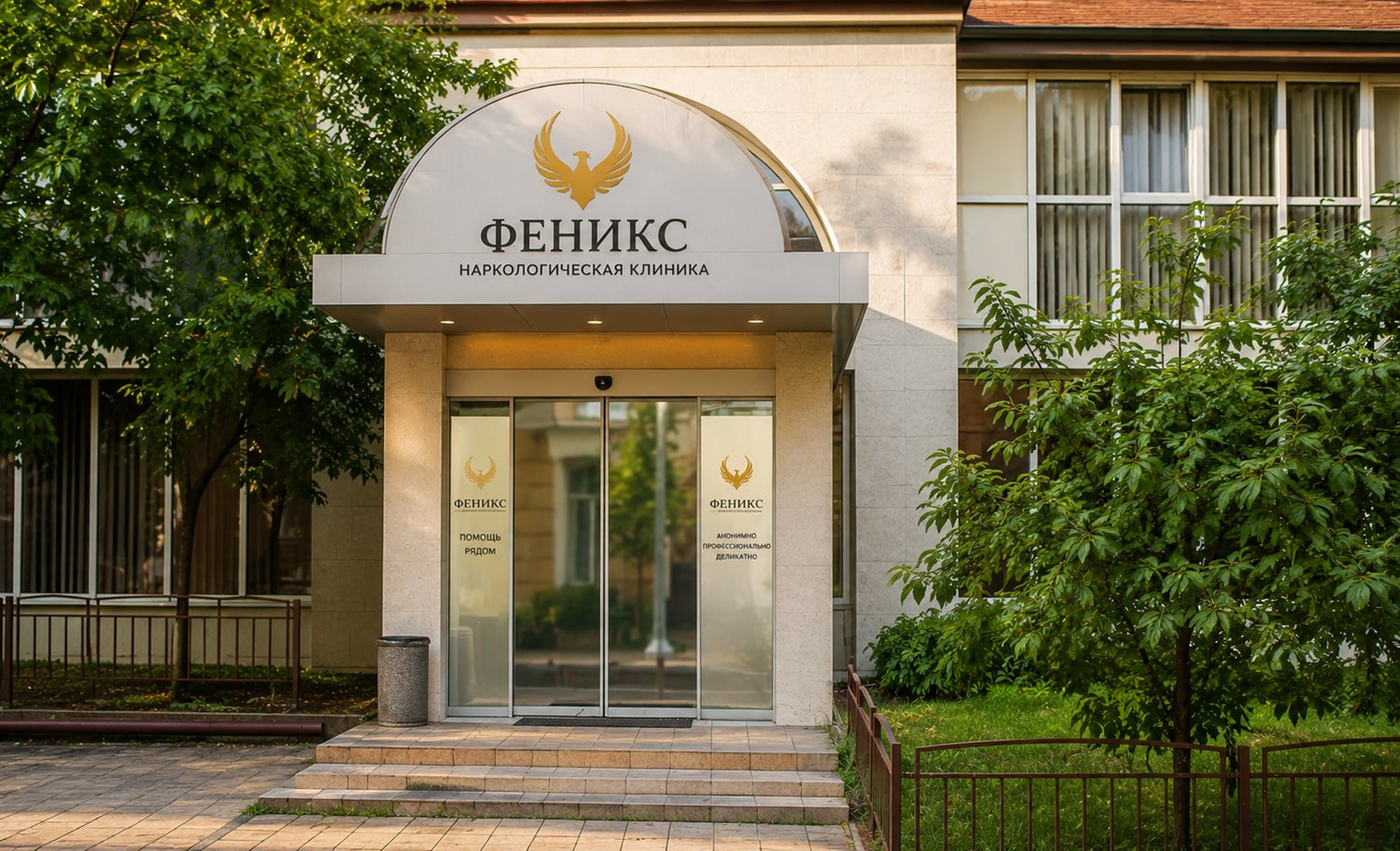 Вход в наркологическую клинику «Феникс» в Дне